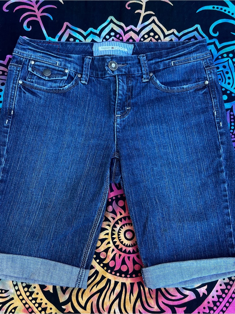 Tommy Hilfiger Womens Dark Blue Rolled Cuff Boyfriend Jeans